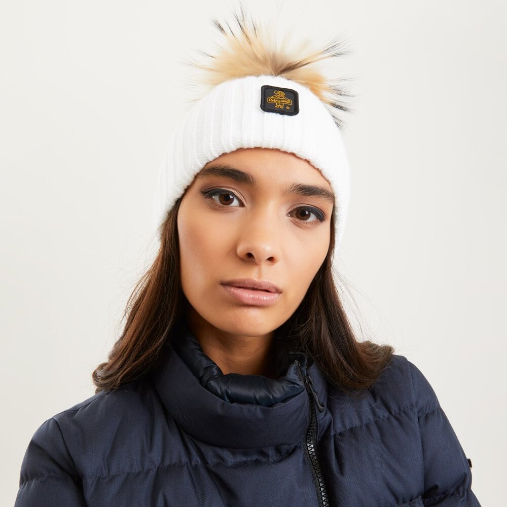 NEW! RefirigiWear 1954 White Snowflake Hat with Real Fur Italian Designer Beanie - Picture 5 of 12